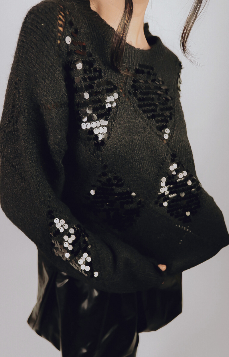 Elevate your holiday wardrobe with the Julia Sequined Knit Sweater. This ultra-soft knit blends cozy comfort with chic sequined details, making it the perfect choice for festive gatherings or casual outings. Dress it up with a sleek skirt or keep it relaxed with your favorite jeans. Versatile, stylish, and holiday-ready, the Julia sweater is a must-have for a touch of sparkle this season.