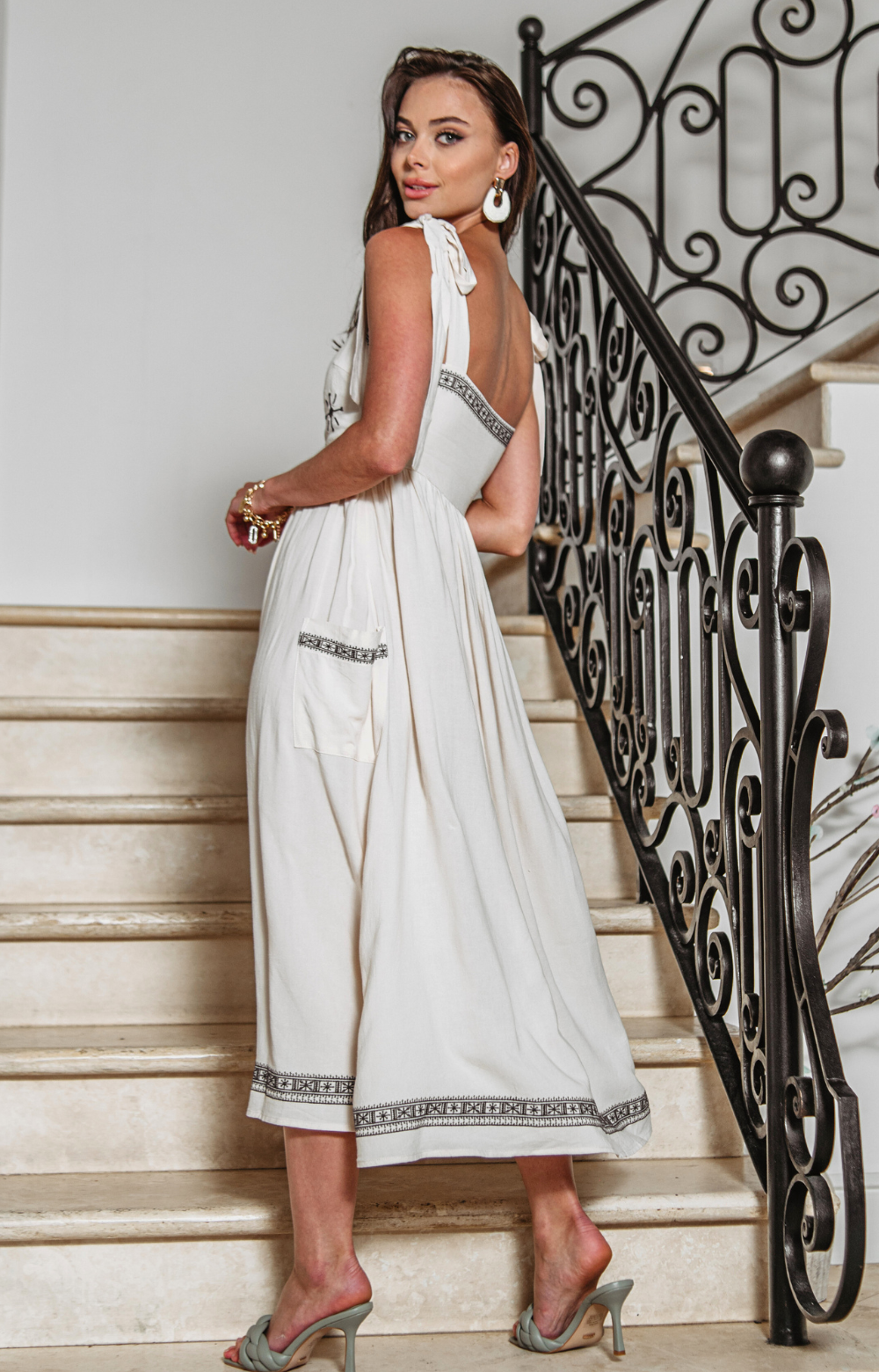 Lia Linen Embroidered Long Dress Lia Linen Embroidered Long Dress