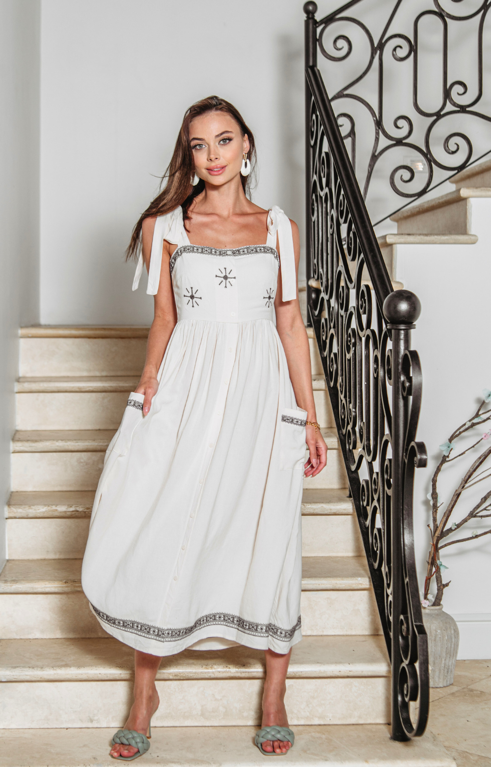 Lia Linen Embroidered Long Dress Heavy Hues Label Lia Linen Embroidered Long Dress Heavy Hues Label
